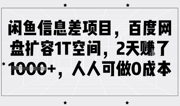闲鱼信息差项目,百度网盘扩容1T空间,2天收益1k+,人人可做0成本-慧阅轩