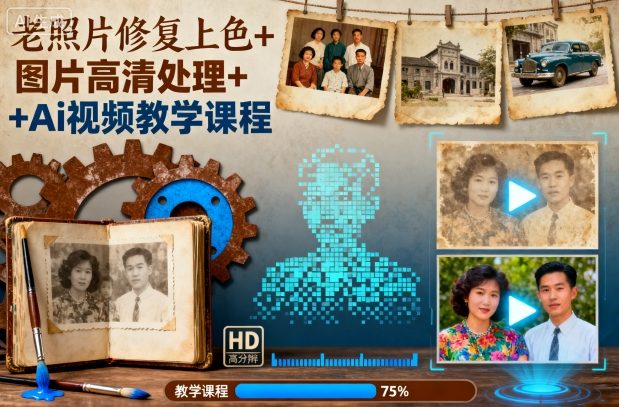 老照片修复上色+图片高清处理+Ai视频教学课程-慧阅轩
