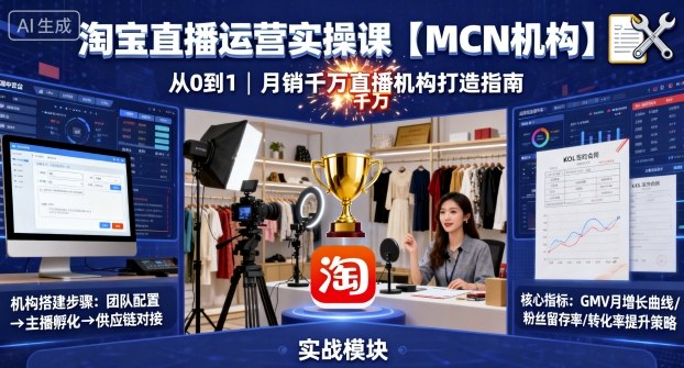 淘宝直播运营实操课【MCN机构】,从0到1做一家月销千W的直播机构-慧阅轩