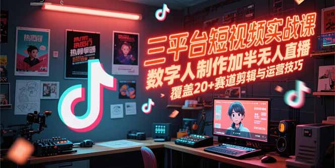 三平台短视频实战课,数字人制作加半无人直播,覆盖20+赛道剪辑与运营技巧-慧阅轩