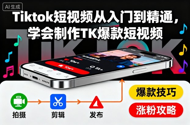 Tiktok短视频从入门到精通,学会制作TK爆款短视频-慧阅轩