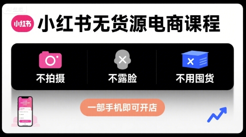 小红书无货源电商课程，不拍摄不露脸不用囤货，一部手机即可开店-慧阅轩