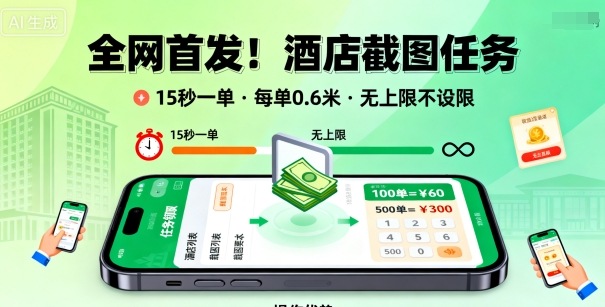 全网首发!酒店截图任务,15秒一单,每单0.6米,任务无上限不设限,矩阵操作单日3张到手【揭秘】-慧阅轩