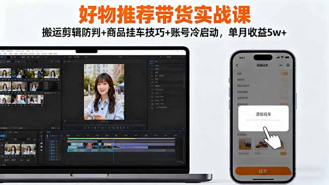 好物推荐带货实战课:搬运剪辑防判+商品挂车技巧+账号冷启动,单月收益5w+-慧阅轩