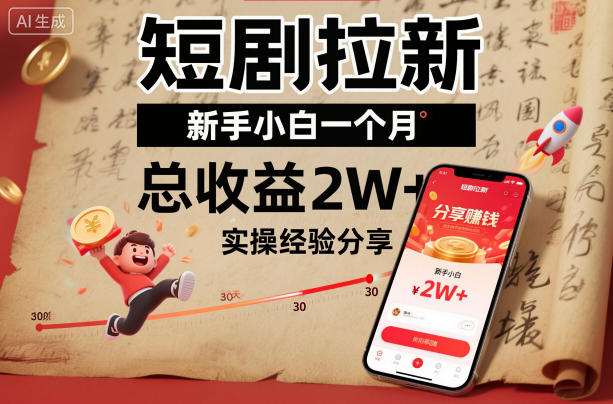 短剧拉新新手小白一个月总收益2W+实操经验分享-慧阅轩