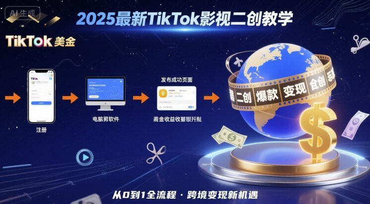 2025年最新TikTok影视二创教学,从注册到发布撸美金全流程,跨境变现新机遇-慧阅轩