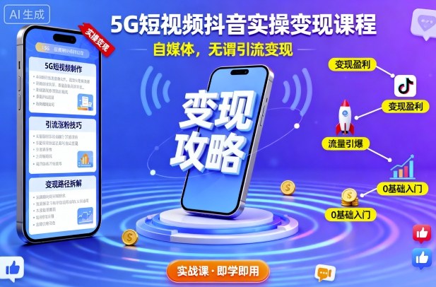 5G短视频抖音实操变现课程,自媒体,无谓引流变现-慧阅轩