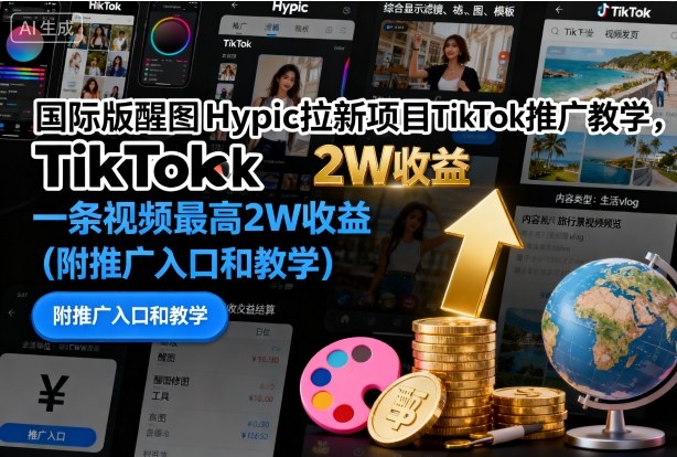 国际版醒图Hypic拉新项目TikTok推广教学,一条视频最高2W收益(附推广入口和教学)-慧阅轩