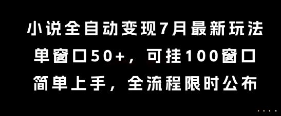 小说全自动变现7月玩法，单窗口50+，可挂100窗口，简单上手，全流程限时公布【揭秘】-慧阅轩