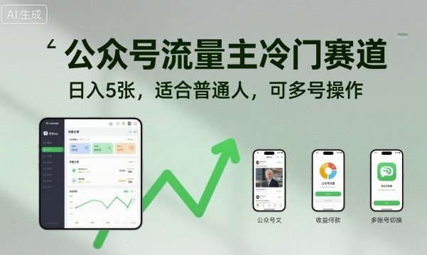 公众号流量主冷门赛道,日入5张,适合普通人,可多号操作-慧阅轩