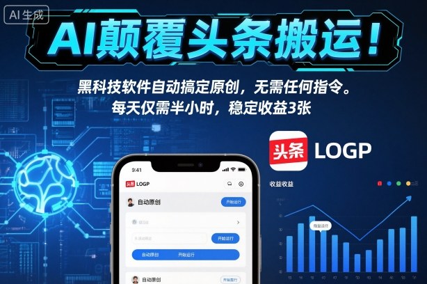 AI颠覆头条搬运!黑科技软件自动搞定原创,无需任何指令。每天仅需半小时,稳定收益3张【揭秘】-慧阅轩