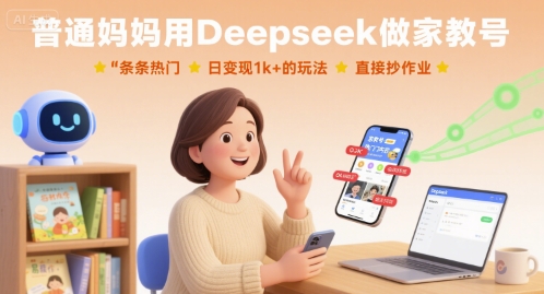 普通妈妈用Deepseek做家教号,条条热门,日变现1k+的玩法,直接抄作业-慧阅轩