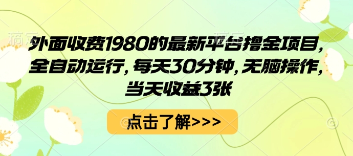 外面收费1980的最新平台撸金项目,全自动运行,每天30分钟,无脑操作,当天收益3张【揭秘】-慧阅轩