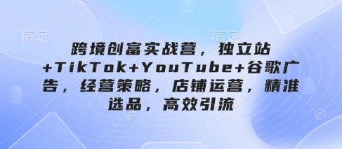 跨境创富实战营，独立站+TikTok+YouTube+谷歌广告，经营策略，店铺运营，精准选品，高效引流-慧阅轩
