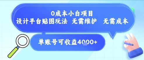 0成本小白项目,设计平台贴图玩法,无需维护,无需成本,单账号单月可产生收益4k+-慧阅轩