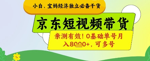 小白宝妈经济独立必备干货，京东短视频带货，亲测有效!0基础单号月入8k+，可多号【揭秘】-慧阅轩