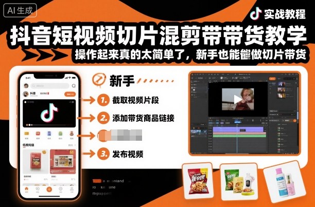 抖音短视频切片混剪带货教学,操作起来真的太简单了,新手也能做切片带货-慧阅轩