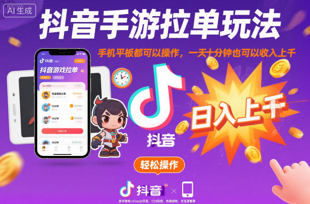 抖音手游拉单玩法,手机平板都可以操作,一天十分钟也可以收入上K【揭秘】-慧阅轩