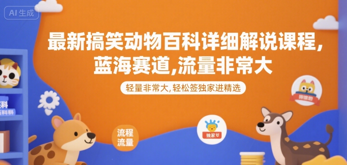 最新搞笑动物百科详细解说课程,蓝海赛道,流量非常大,轻松签独家进精选-慧阅轩