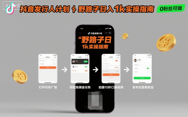 抖音发行人计划全新野路子玩法,随时随地,只要有手机,就能操作,日入1k+【揭秘】-慧阅轩