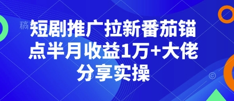 短剧推广拉新番茄锚点半月收益1万+大佬分享实操-慧阅轩