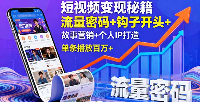 短视频变现秘籍，流量密码+钩子开头+故事营销+个人IP打造，单条播放百万+-慧阅轩