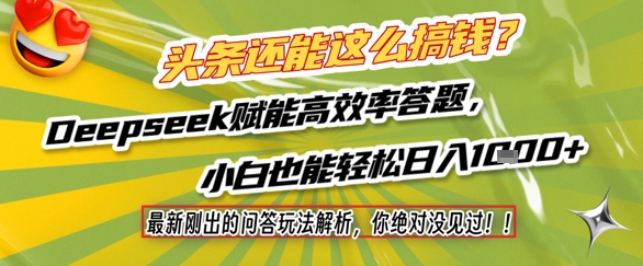 头条还能这么搞钱?最新刚出的问答玩法解析,你绝对没见过!Deepseek赋能高效率答题,小白也能轻松日入1k+-慧阅轩
