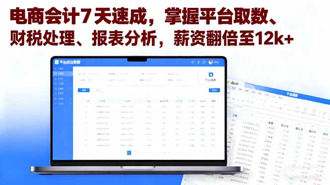 电商会计7天速成,掌握平台取数、财税处理、报表分析,薪资翻倍至12k+-慧阅轩