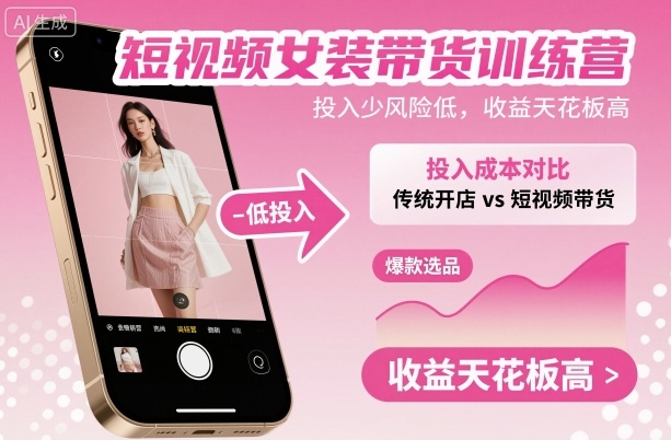 短视频女装带货训练营,投入少风险低,收益天花板高-慧阅轩