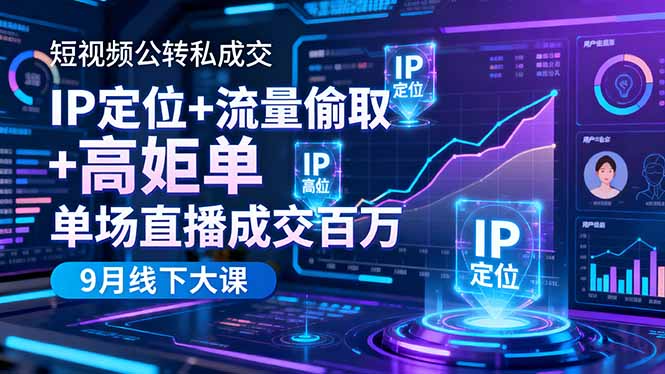 短视频公转私成交9月线下大课,IP定位+流量偷取+高客单,单场直播成交百万-慧阅轩