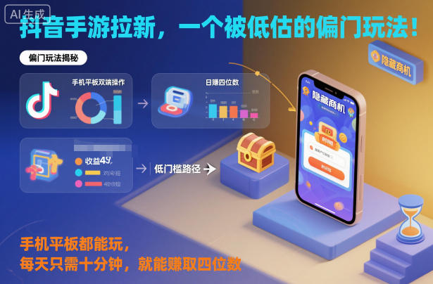 抖音手游拉新，一个被低估的偏门玩法！手机平板都能玩，每天只需十分钟，就能賺取四位数【揭秘】-慧阅轩