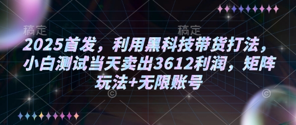 2025首发,利用黑科技带货打法,小白测试当天卖出3612利润,矩阵玩法+无限账号【揭秘】-慧阅轩