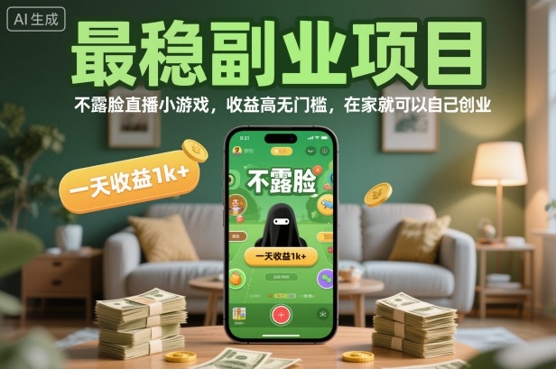 最稳副业项目,不露脸直播小游戏,收益高无门槛,一天收益1k+,在家就可以自己创业【揭秘】-慧阅轩