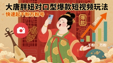 大唐胖妞对口型爆款短视频玩法，快速起千粉万粉号-慧阅轩