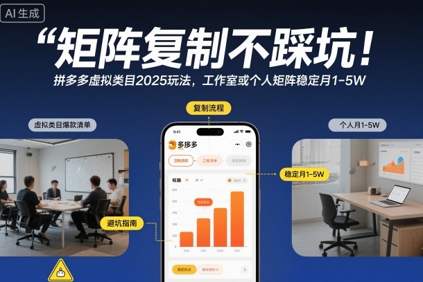 矩阵复制不踩坑!拼多多虚拟类目2025玩法,工作室或者个人矩阵稳定月1-5W【揭秘】-慧阅轩