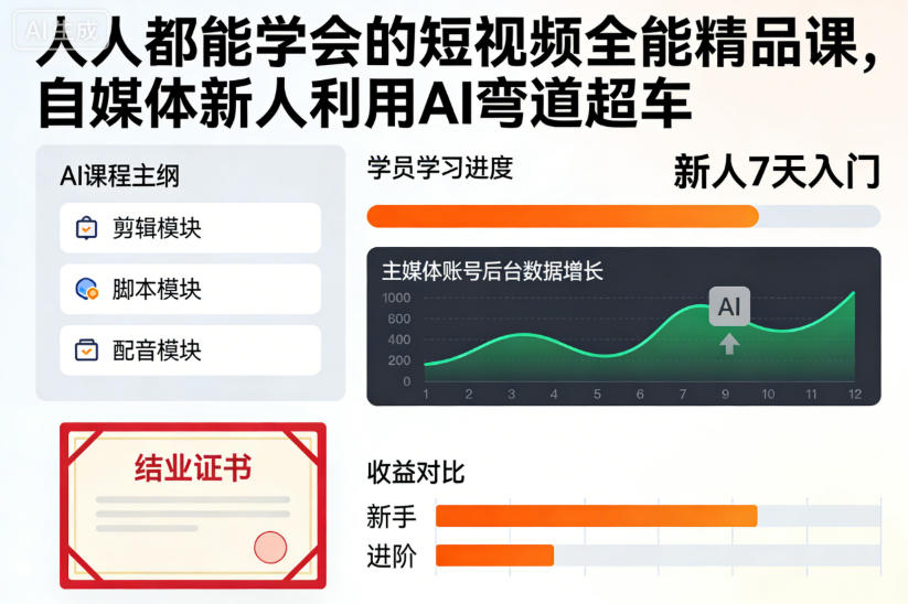 人人都能学会的短视频全能精品课,自媒体新人利用AI弯道超车-慧阅轩