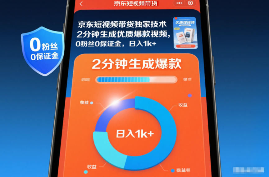 京东短视频带货独家技术，2分钟生成一条优质爆款视频，0粉丝0保证金，日入1k+【揭秘】-慧阅轩