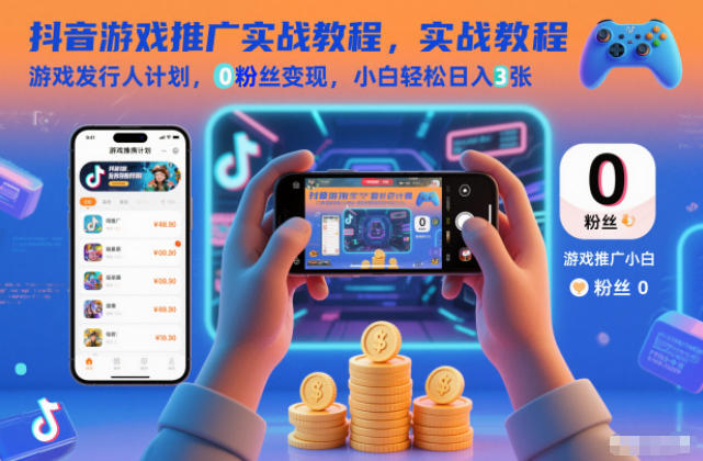 抖音游戏推广实战教程,游戏发行人计划,0粉丝变现,小白轻松日入3张-慧阅轩