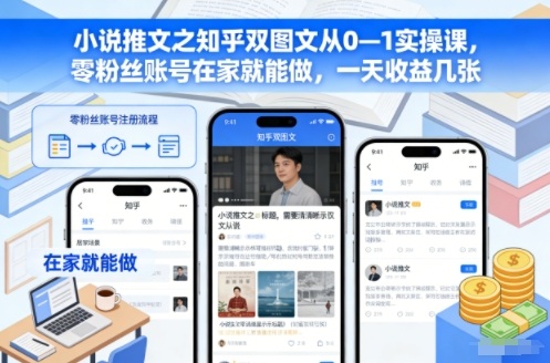 小说推文之知乎双图文从0—1实操课,零粉丝账号在家就能做,一天收益几张-慧阅轩