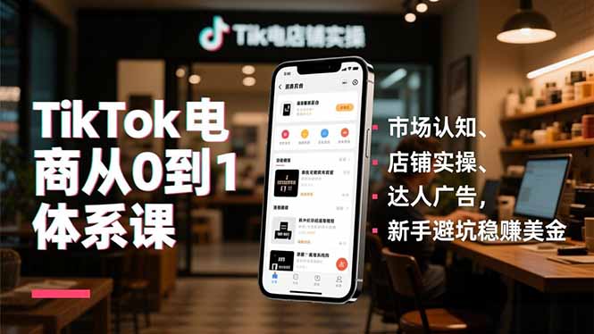 TikTok电商从0到1体系课，市场认知、店铺实操、达人广告，新手避坑稳赚美金-慧阅轩