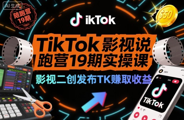 TikTok影视解说陪跑营19期实操课，影视二创发布TK賺取收益，万播收益50美金(更新)-慧阅轩