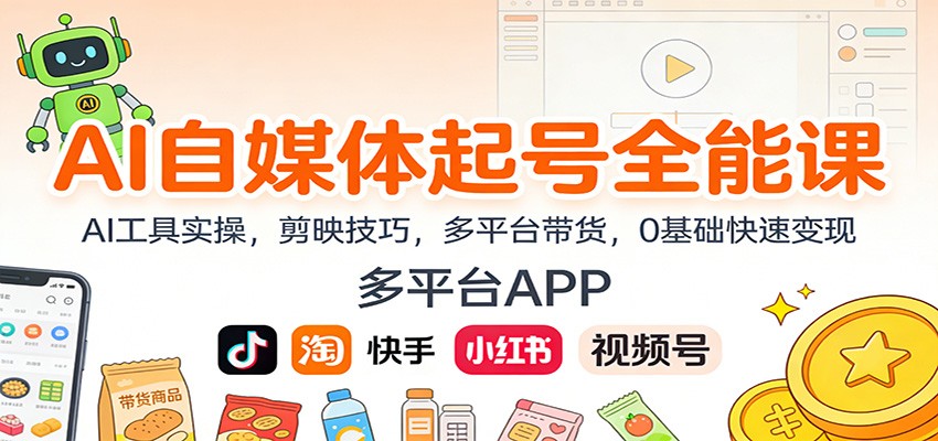 AI自媒体起号全能课：AI工具实操，剪映技巧，多平台带货，0基础快速变现-慧阅轩
