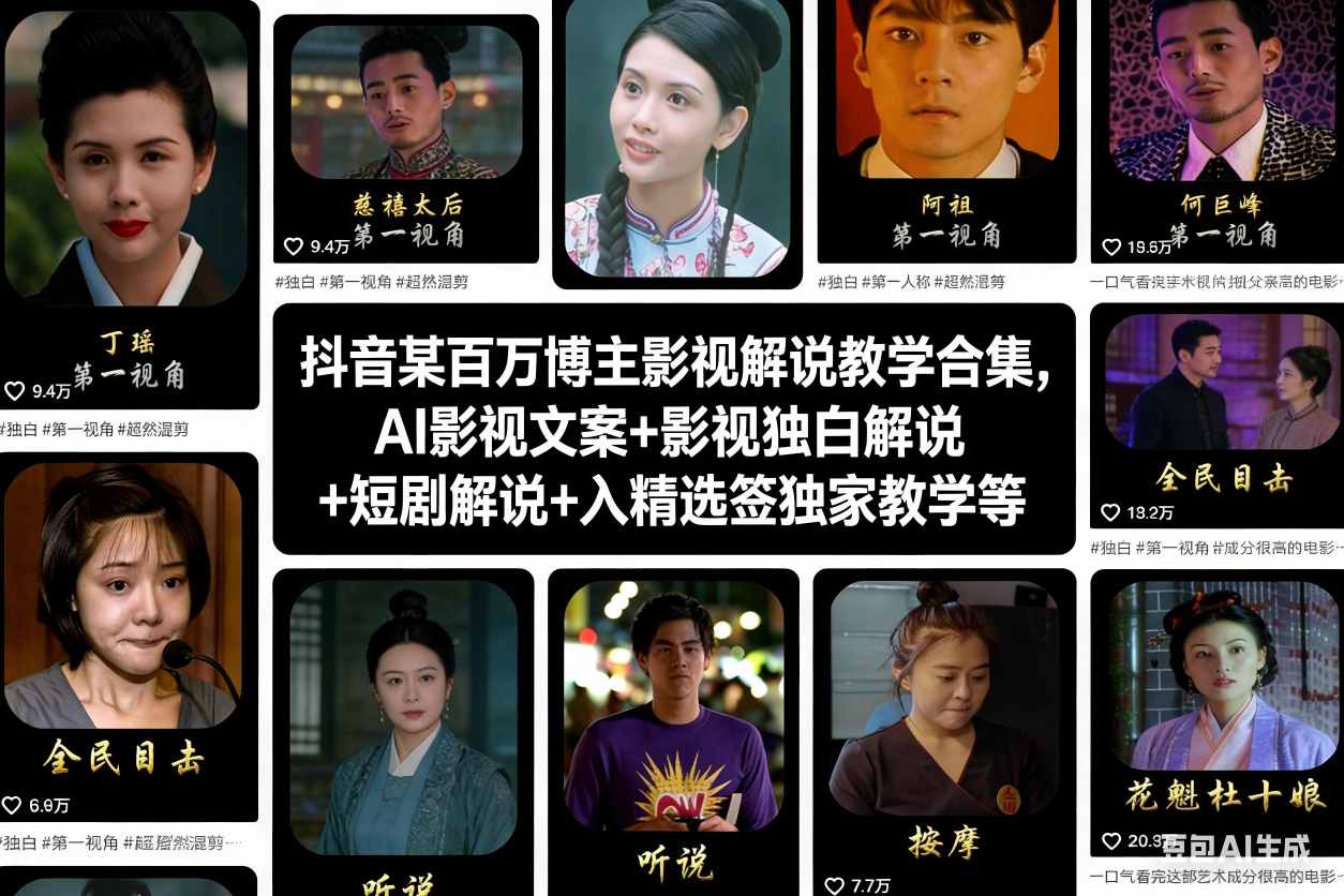 抖音某百万博主影视解说教学合集，AI影视文案+影视独白解说+短剧解说+入精选签独家教学等-慧阅轩