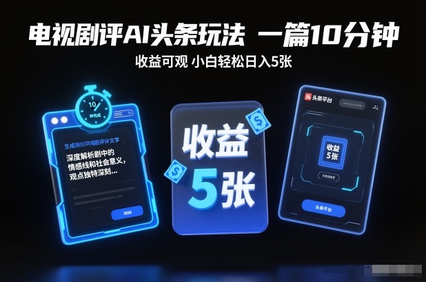 电视剧评AI头条玩法，一篇10分钟，收益可观，小白轻松日入5张+【独家】-慧阅轩