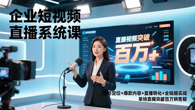 企业短视频直播系统课，账号定位+爆款内容+直播转化+全链路实战，单场直播突破百万销售额-慧阅轩