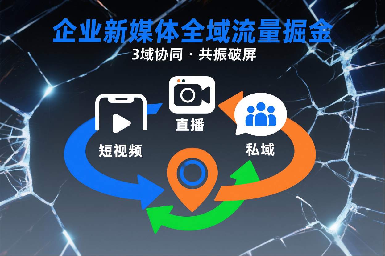 短视频全域商业模式，企业新媒体全域流量掘金，3域协同，共振破屏，短视频-直播-私域-地域-慧阅轩