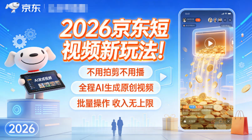 2026京东短视频新玩法！不用拍剪不用播，全程AI生成原创视频，批量操作收入无上限-慧阅轩